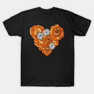 Orange Heart of Roses and Daisies T-Shirt